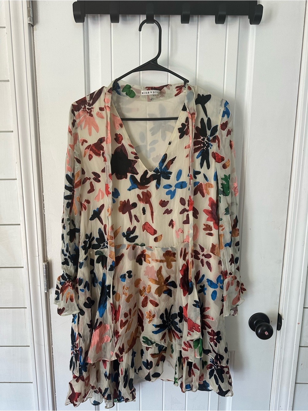 Alice + Olivia Moran Prisma floral burnout tiered silk dress. - Picture 6 of 12
